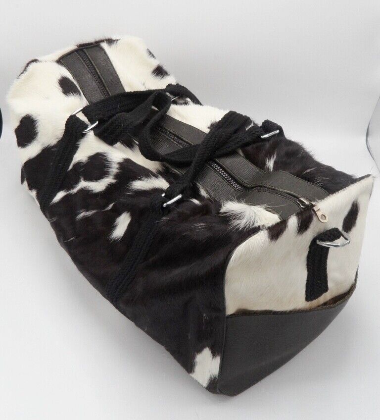 Cowhide Airport Luggage Bag Black White