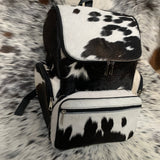 Western Black White Cowhide Backpack