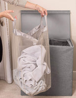 Home Double Laundry Hamper with Lid and Removable Liners | Linen | Easily Transport Laundry | Foldable Hamper | Cut Out Handles