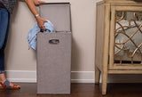 Home Double Laundry Hamper with Lid and Removable Liners | Linen | Easily Transport Laundry | Foldable Hamper | Cut Out Handles