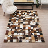 Leather Cowhide Patchwork Rug Tricolor Square Design