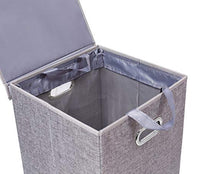 Home Double Laundry Hamper with Lid and Removable Liners | Linen | Easily Transport Laundry | Foldable Hamper | Cut Out Handles