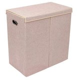 Home Double Laundry Hamper with Lid and Removable Liners | Linen | Easily Transport Laundry | Foldable Hamper | Cut Out Handles