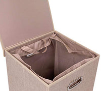 Home Double Laundry Hamper with Lid and Removable Liners | Linen | Easily Transport Laundry | Foldable Hamper | Cut Out Handles