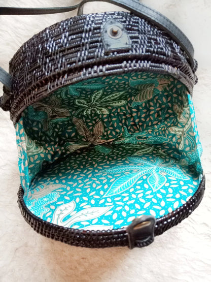 Black Rattan Crossbody Bag Handmade in Bali