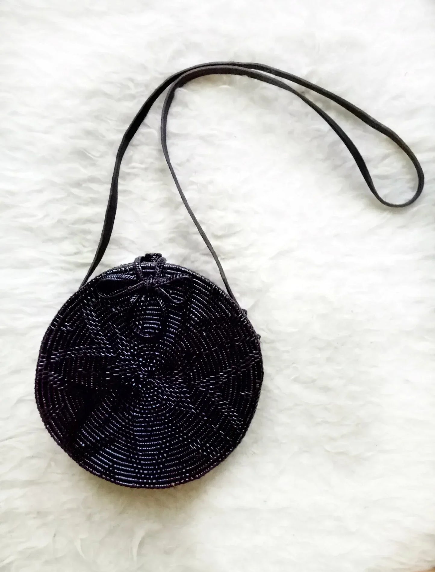 Black Rattan Crossbody Bag Handmade in Bali
