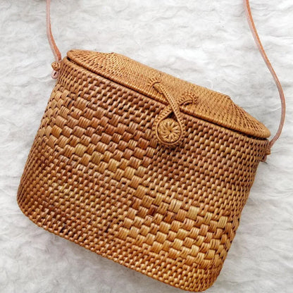 Brown Handwoven Rectangle Rattan Bag Bali