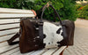 Brown White Cowhide Weekender Duffel Bag