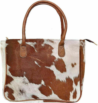 Brown white cowhide handbag set real leather wallet
