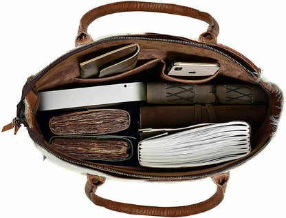 Brown white cowhide handbag set real leather wallet