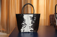 Cow Fur Tote Bag Black White