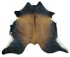 A vibrant cowhide rug in a mix of brown and tricolor, add as runner for your kitchen, natural and real with soft patterns, free shipping USA