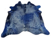 A large dyed blue cowhide rug selected for a stunning shine, soft touch and hundred percent real cowhide perfect for any interior.