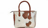 Brown white cowhide handbag set real leather wallet