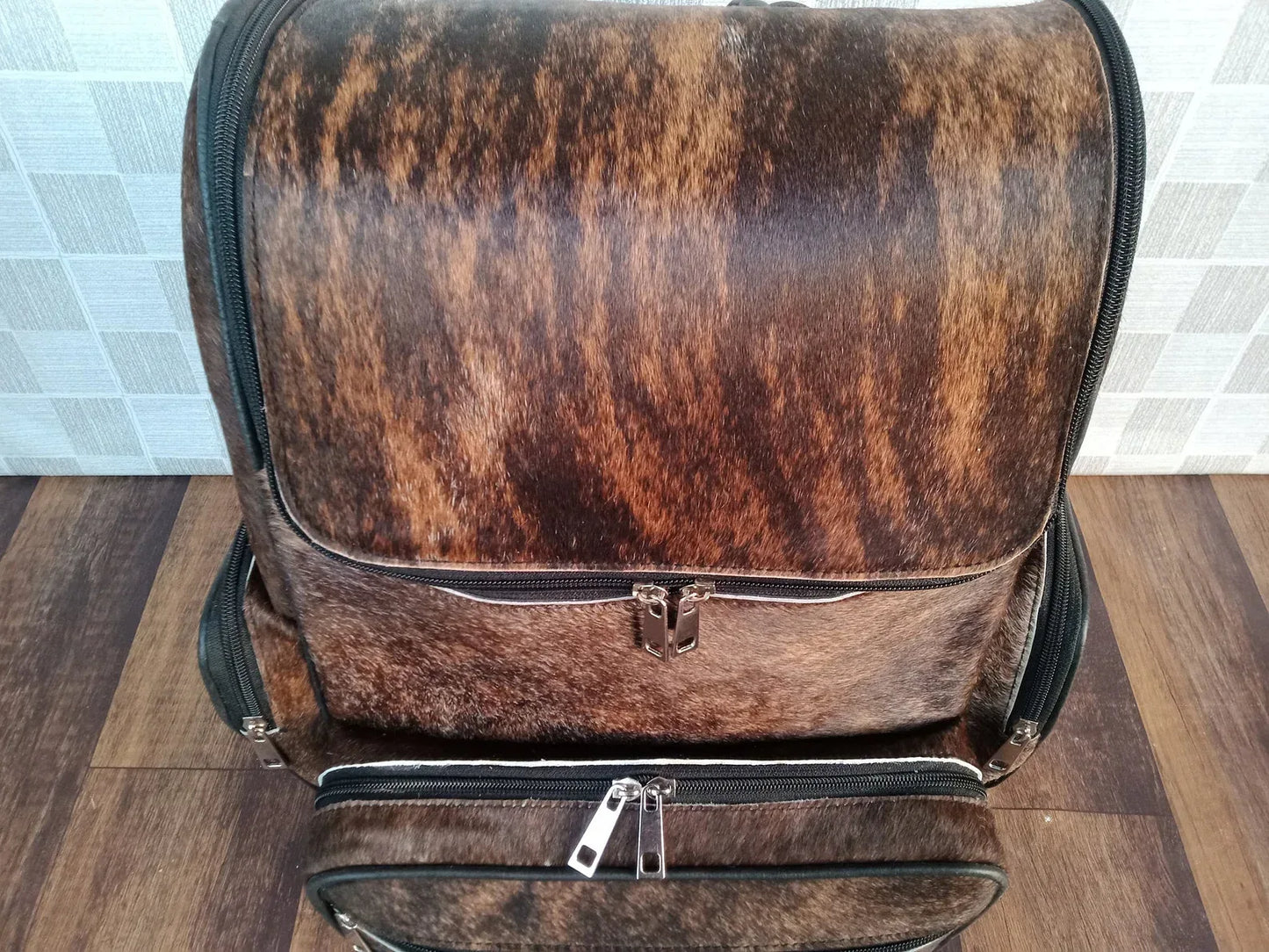 Dark Brown Cowhide Backpack with Hair On Hide