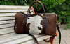 Brown White Cowhide Weekender Duffel Bag