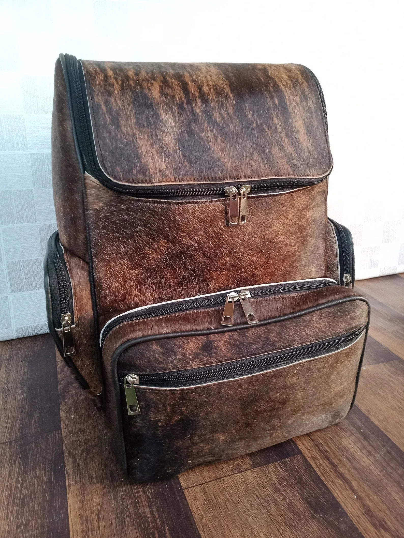 Dark Brown Cowhide Backpack with Hair On Hide