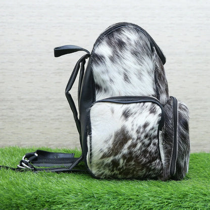 Cowhide Travel Backpack Bag Black White