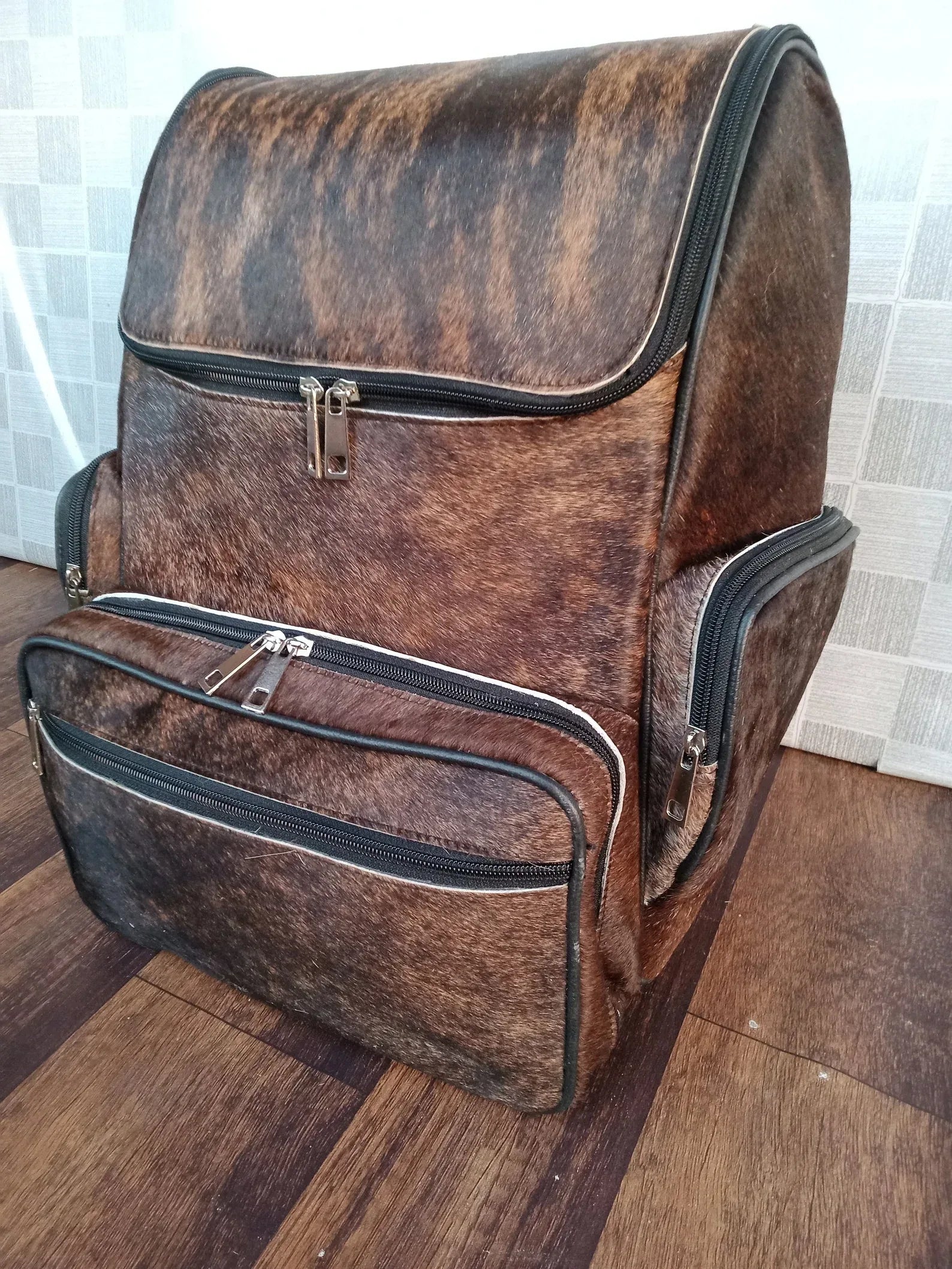 Dark Brown Cowhide Backpack with Hair On Hide