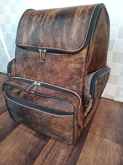Dark Brown Cowhide Backpack with Hair On Hide