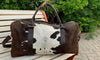 Brown White Cowhide Weekender Duffel Bag