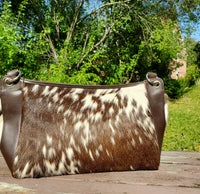 calf hair handbag tricolor black brown white