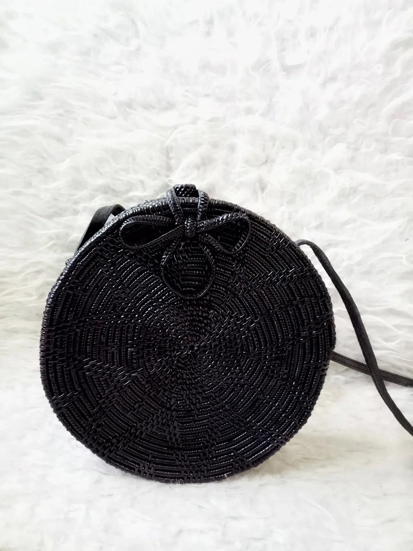 Black Rattan Crossbody Bag Handmade in Bali