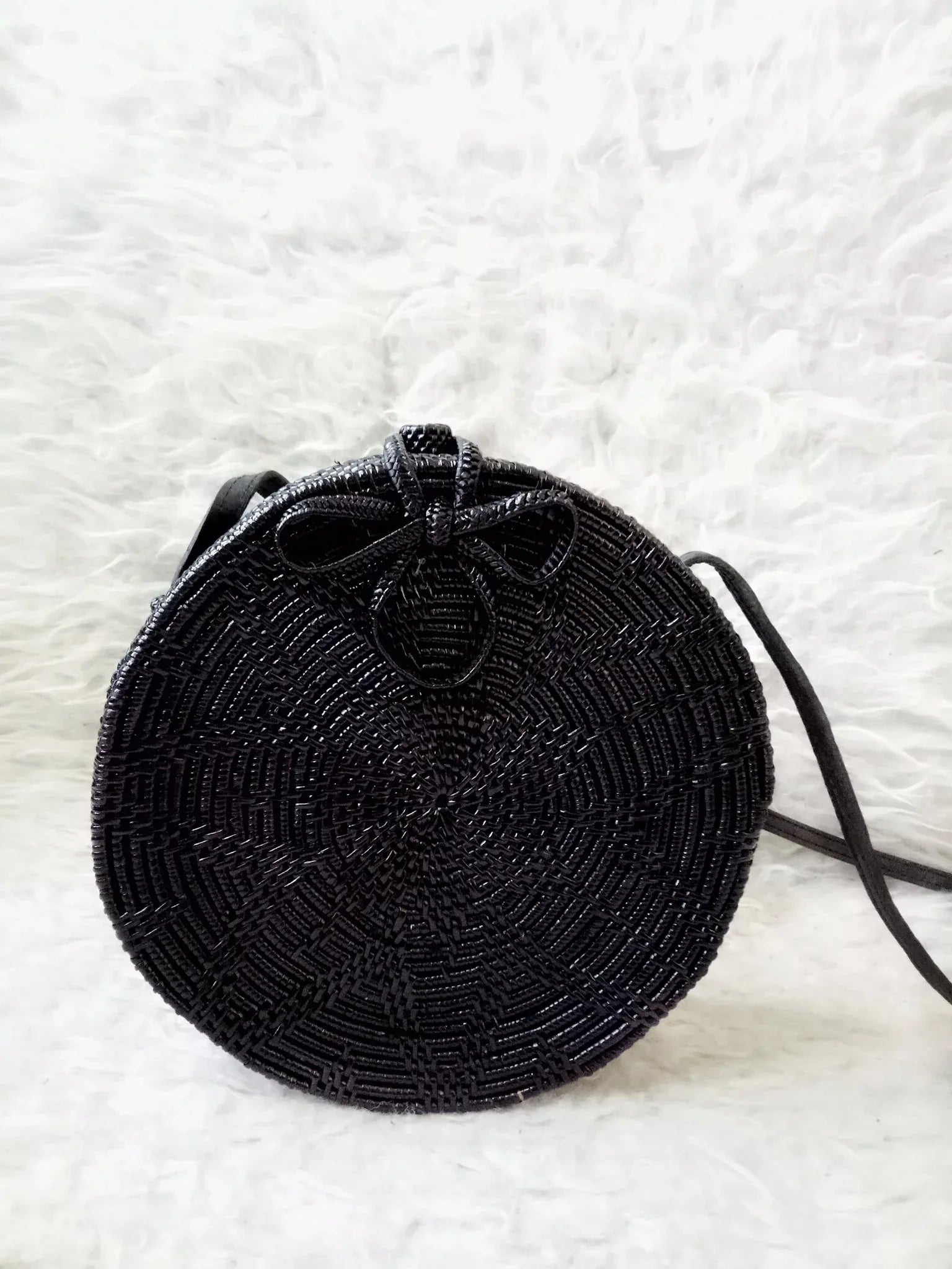 Black Rattan Crossbody Bag Handmade in Bali