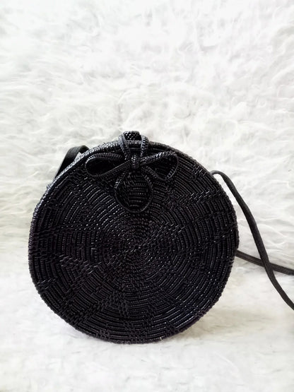 Black Rattan Crossbody Bag Handmade in Bali