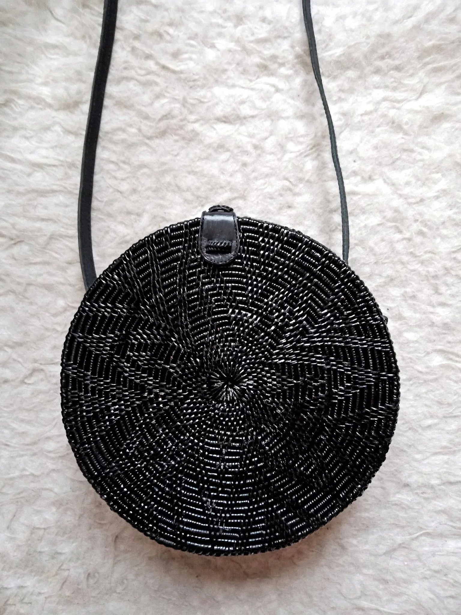 Black Rattan Crossbody Bag Handmade in Bali