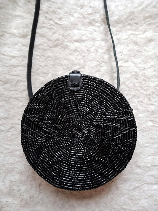 Black Rattan Crossbody Bag Handmade in Bali