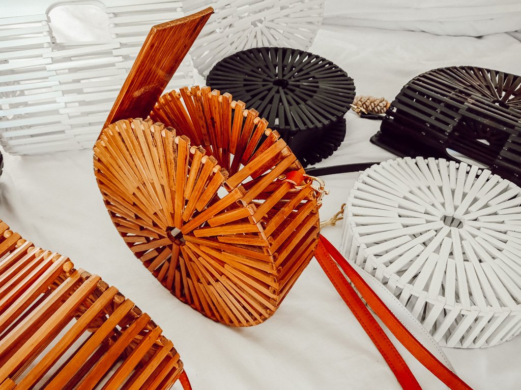 leather and rattan bag