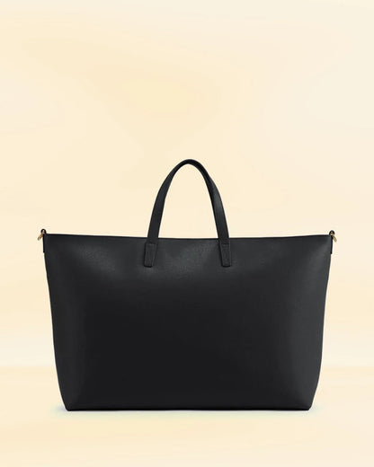 Dark Leather Shoulder Bag for Women With Pockets Black