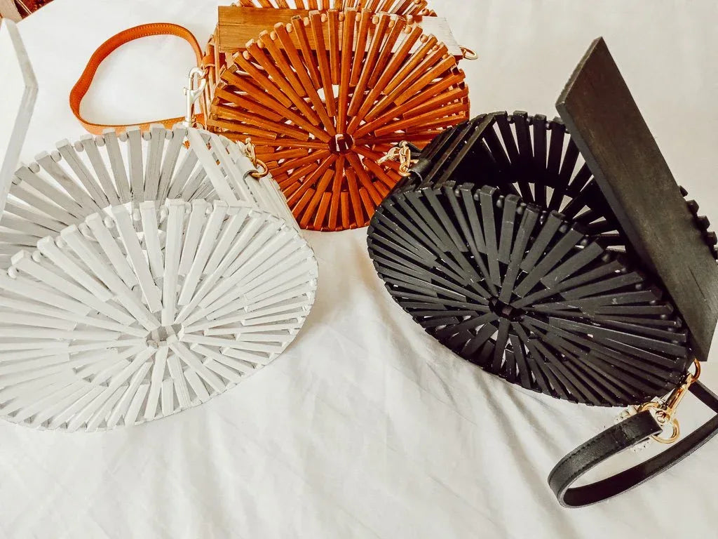 Rattan Bucket Bag Bamboo Crossbody