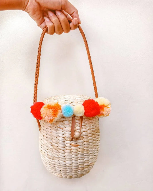 Handmade Rattan Pompom Shoulder Bag for Summer