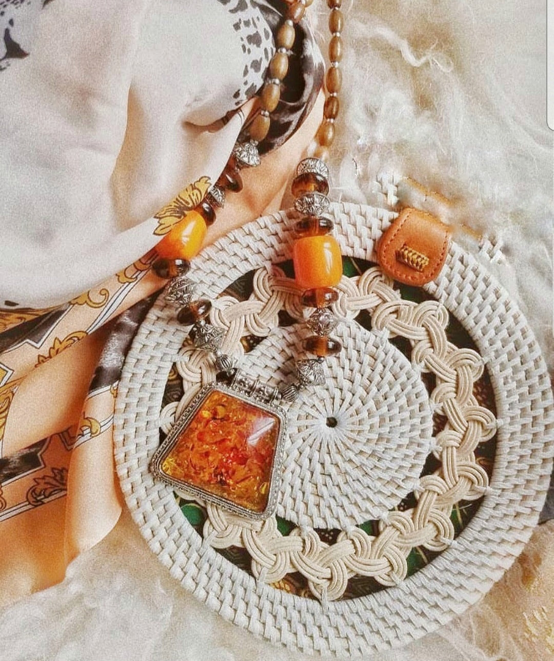 Round Rattan Cross Body Bag 