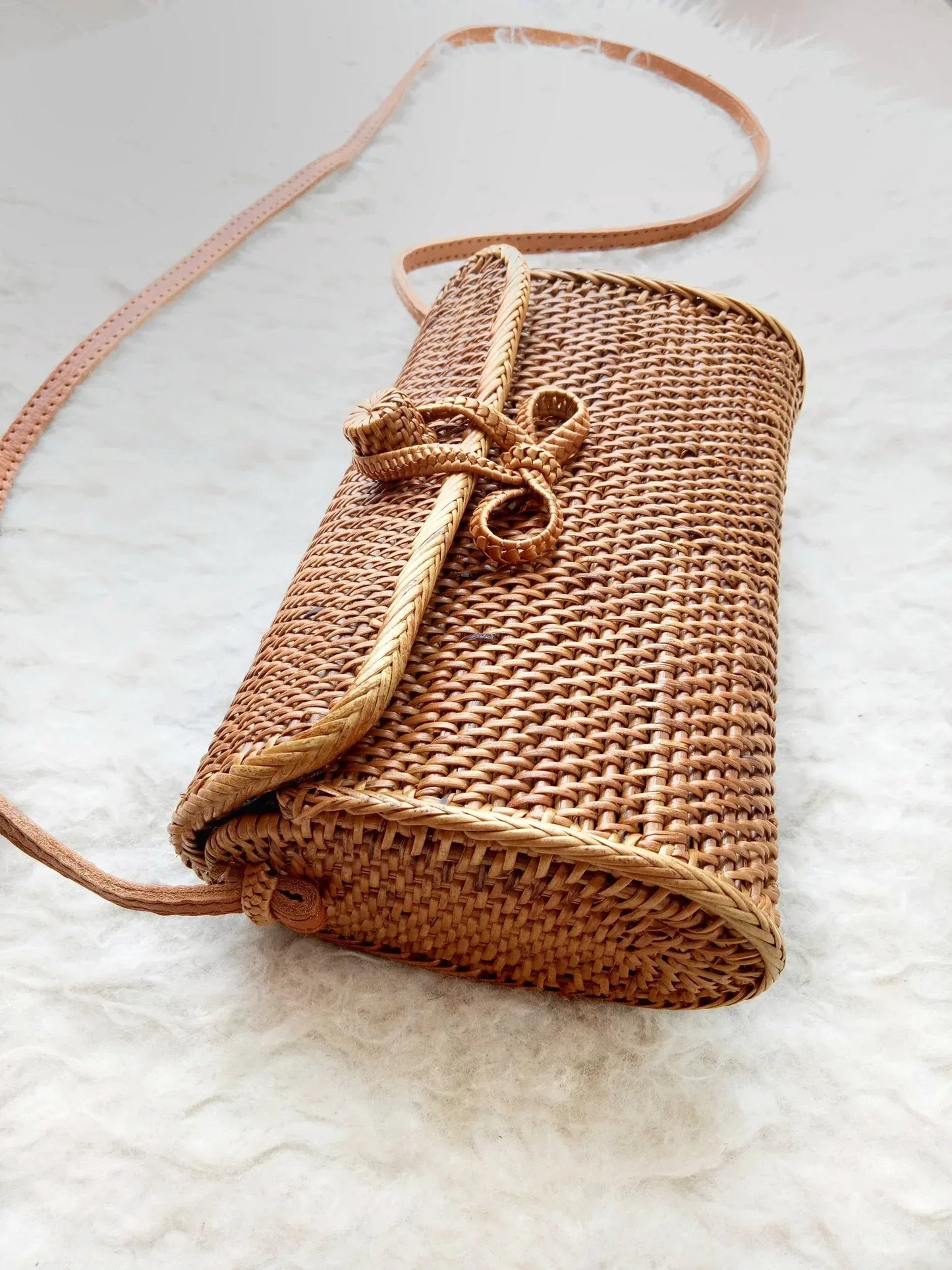 Handmade Small Rattan Crossbody Bag with Batik Lining