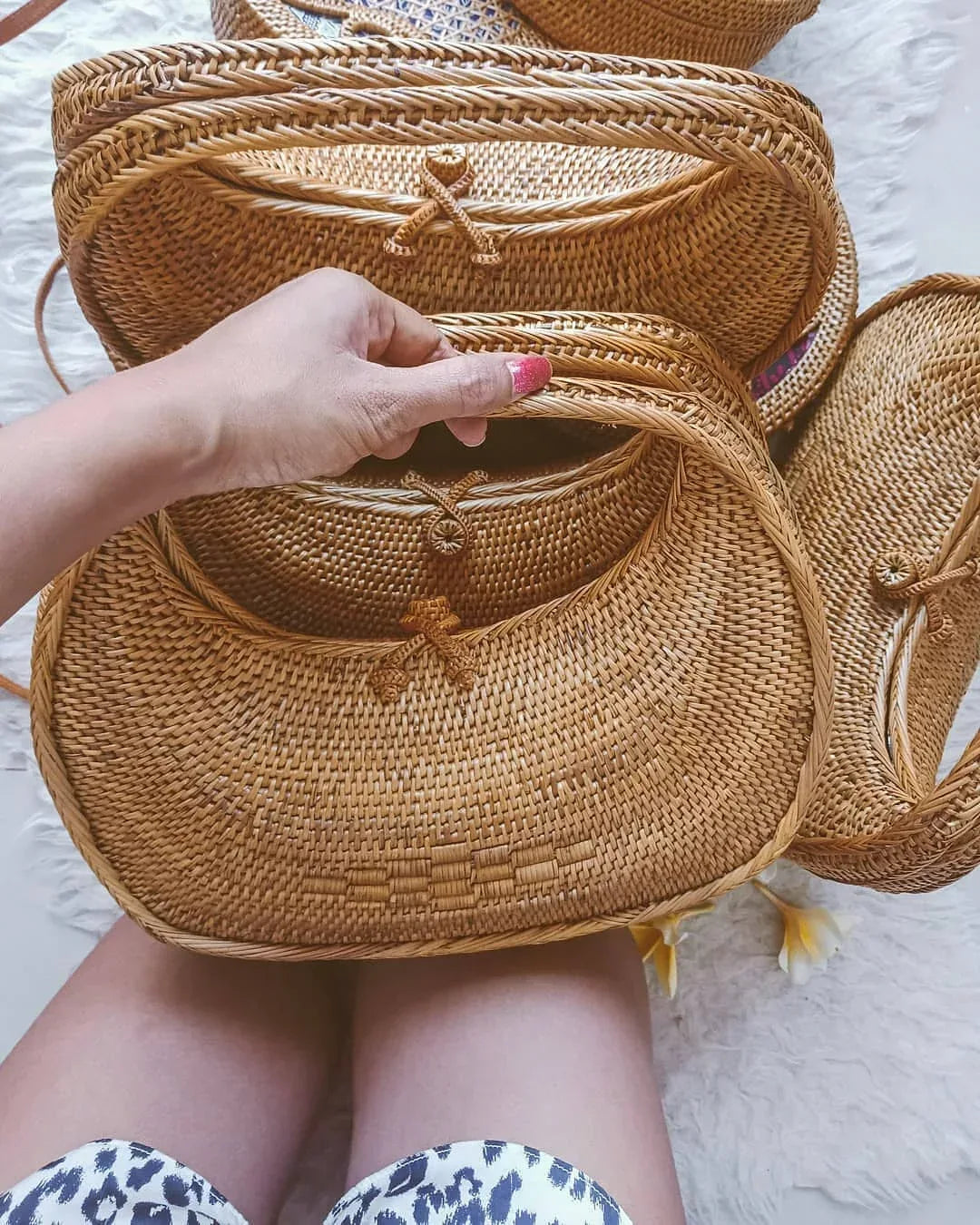 Handwoven Wicker Rattan Crescent Moon Bag