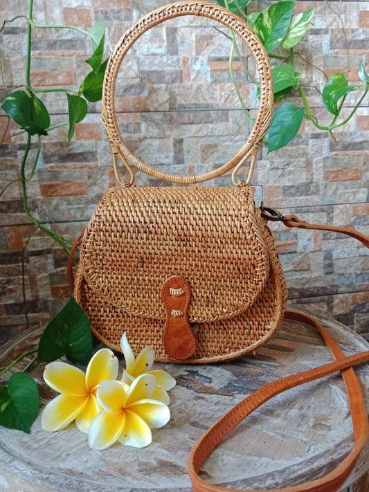 Handwoven Rattan Evening Bag with Detachable Shoulder Strap