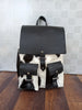 Black leather cowhide backpack with hair on hide
