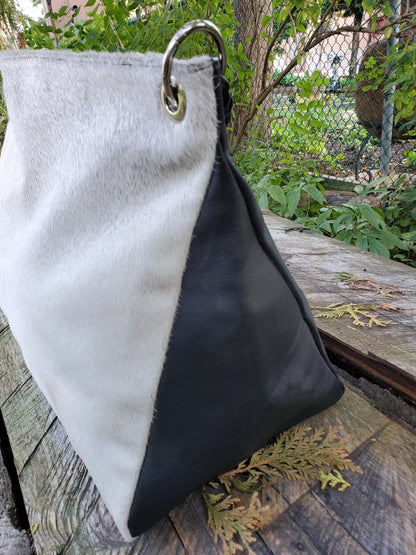 Cowhide Shoulder Bag White Hair On Leather Handbag