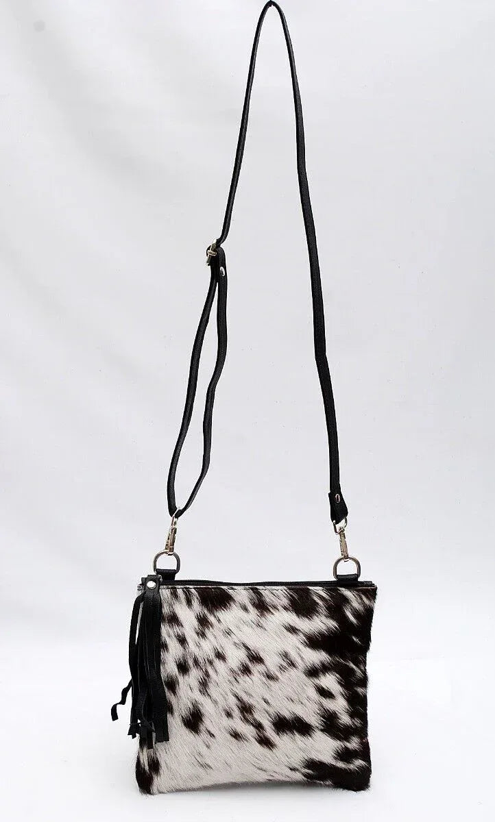black white cowhide crossbody bag for women leather purse