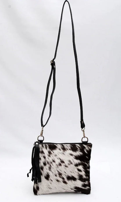 black white cowhide crossbody bag for women leather purse