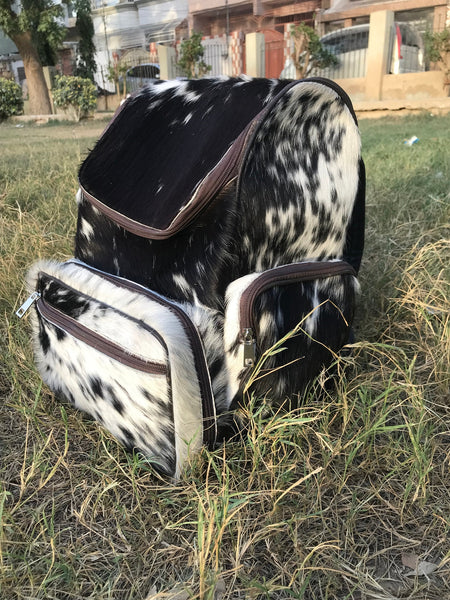 Cow Fur Back Pack Black And White