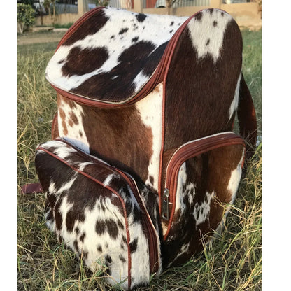 Dark brown cowhide backpack speckled hair on hide