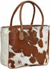 Brown white cowhide handbag set real leather wallet