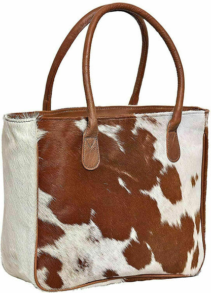 Brown white cowhide handbag set real leather wallet