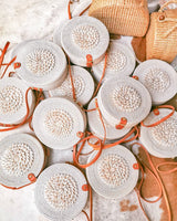 round rattan bag with sea shell decoration
