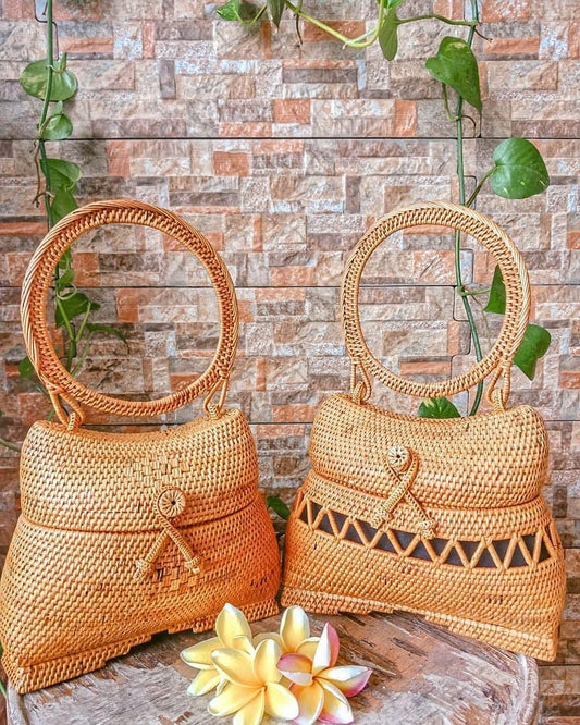 round rattan bag street level boho style for beach