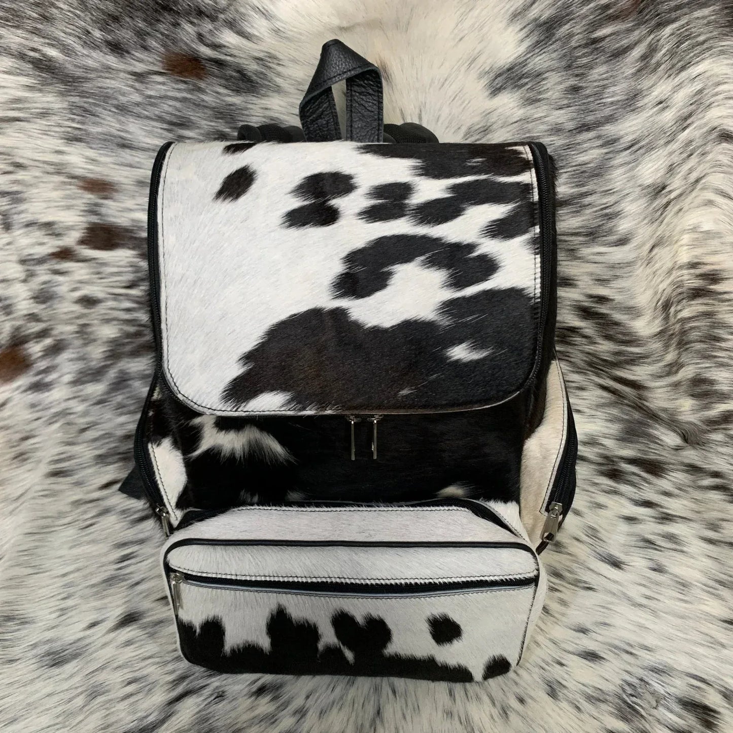 Western Black White Cowhide Backpack Hair On Hide